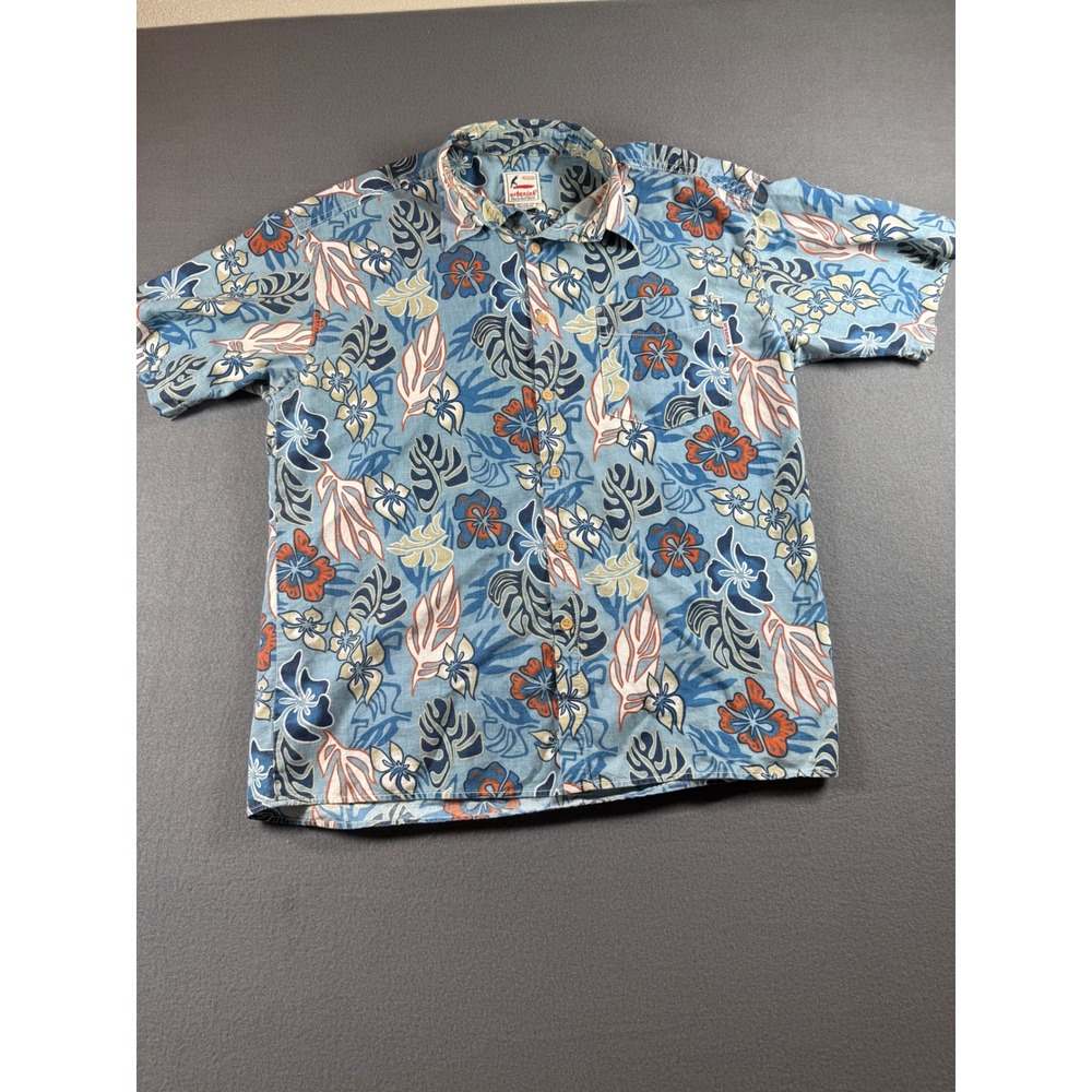 UrbaniaK Classic Surf Shirt Mens L Blue Floral‎ Hawaiian Button Up Short Sleeve